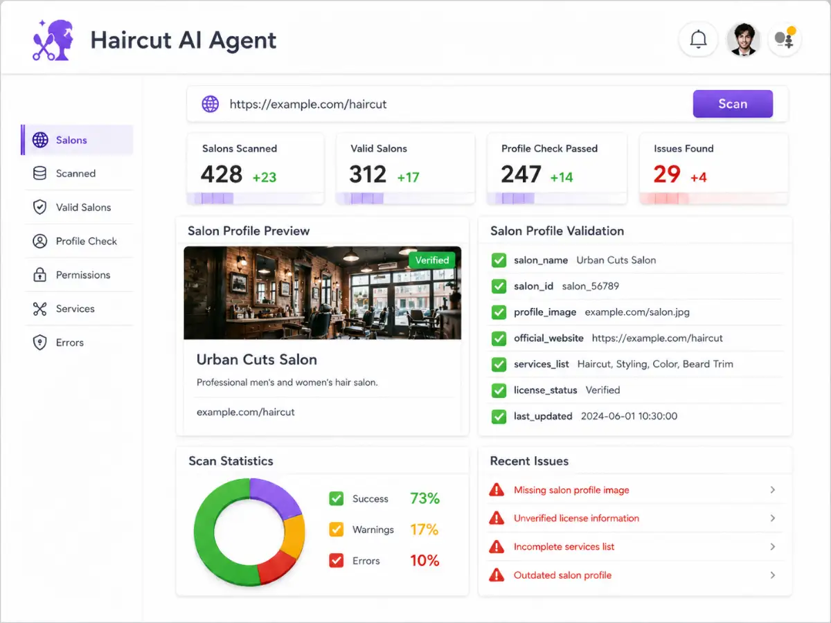 aihaircut.app AI haircut agent app — dashboard preview